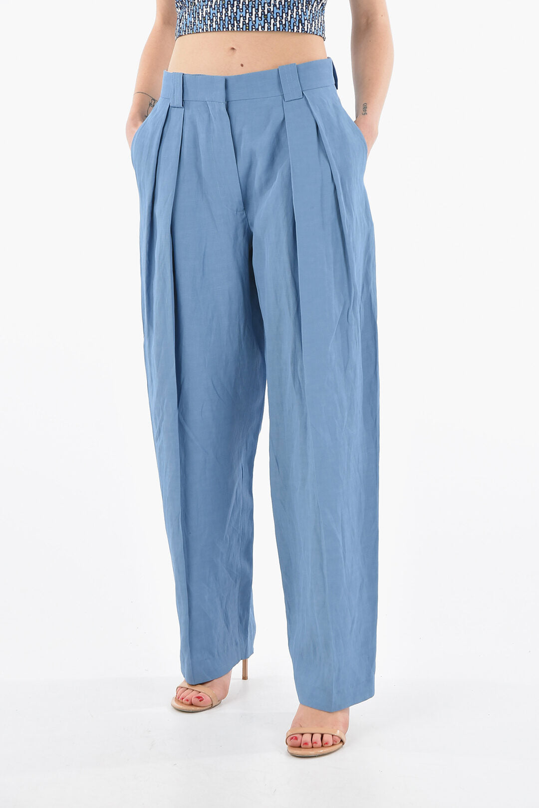 Stella McCartney 2405~Linen And Sustainable Viscose Wide Trousers With Double Pleats
