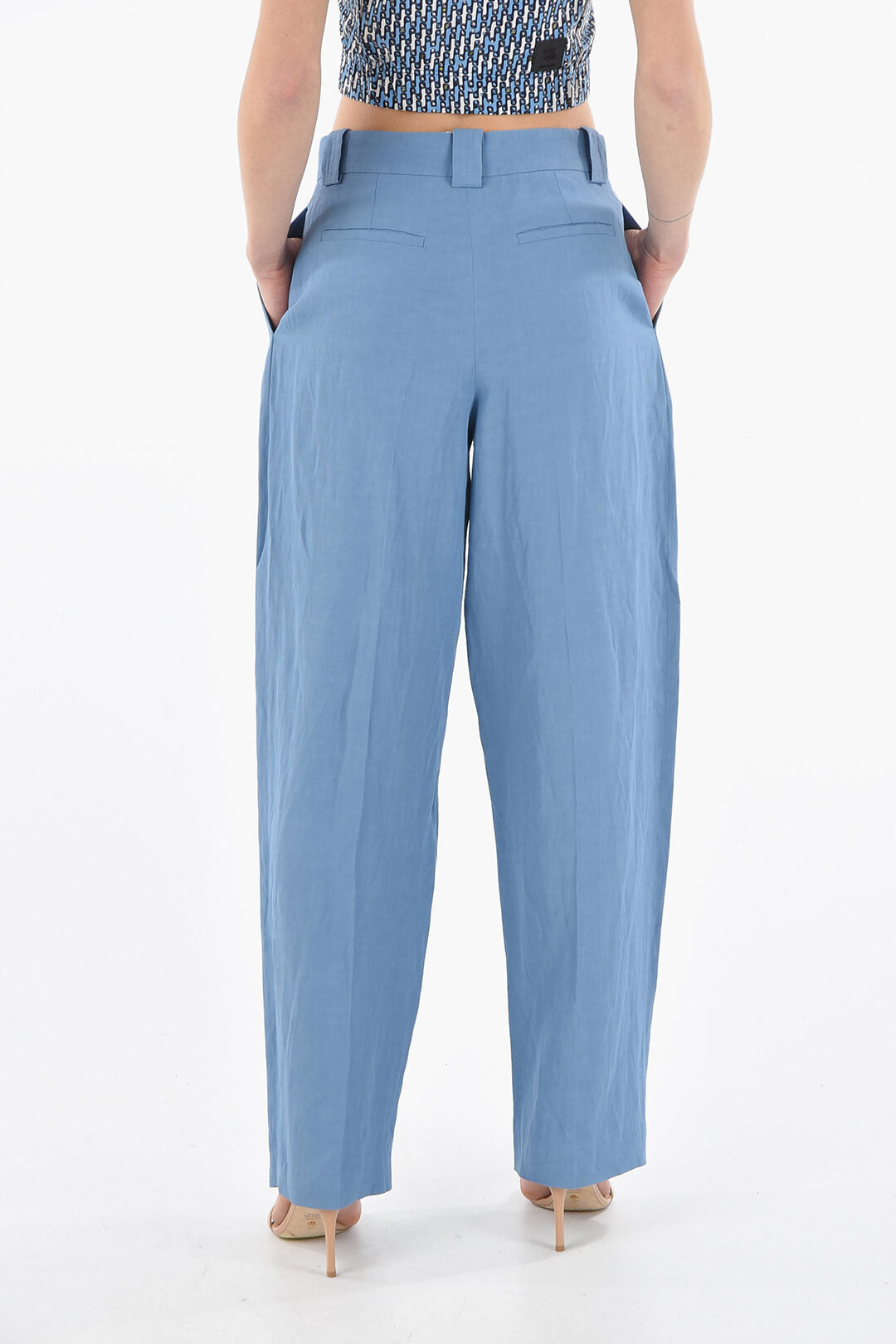 Stella McCartney 2405~Linen And Sustainable Viscose Wide Trousers With Double Pleats, view 2