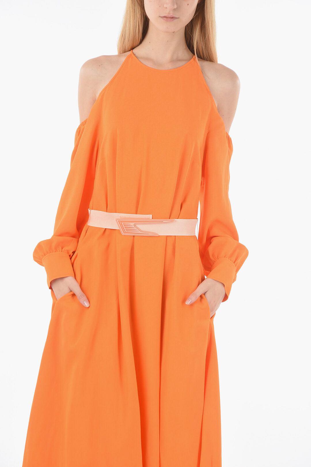 Stella McCartney 2950~Maxi Cold-Shoulder Dress with Elastic Belt, view 2