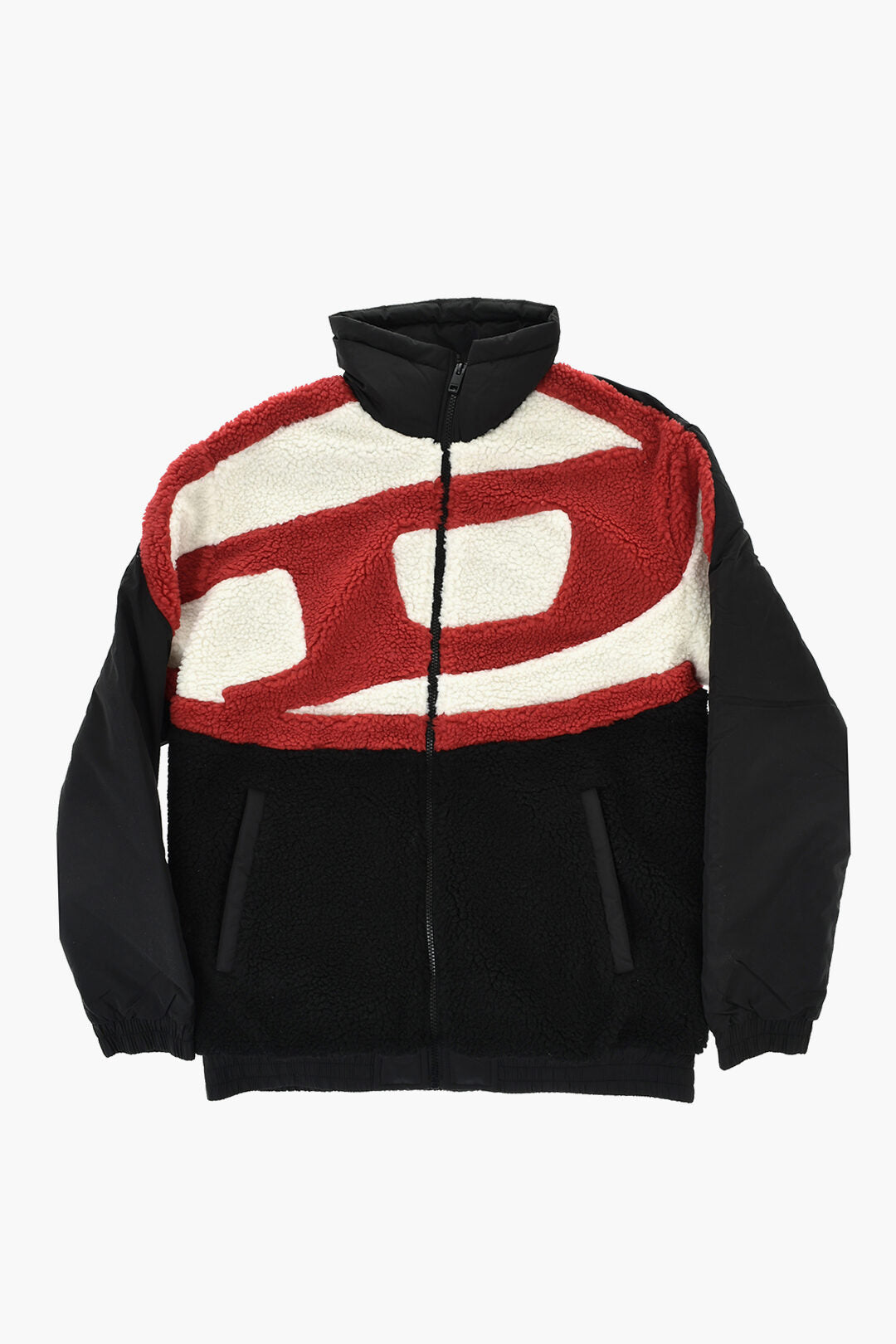 Diesel Kids 3500~Nylon Jacket with Front Panel in Teddy-Effect Fleece and Oval D Logo