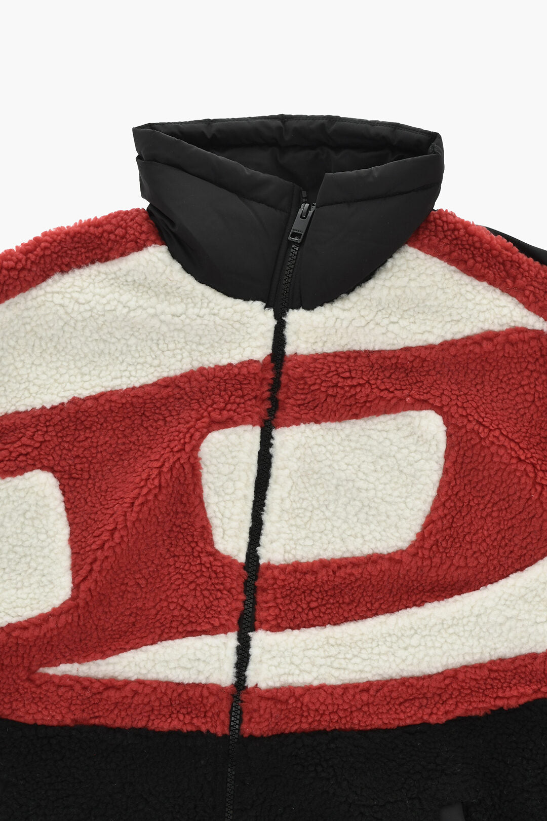 Diesel Kids 3500~Nylon Jacket with Front Panel in Teddy-Effect Fleece and Oval D Logo, view 2