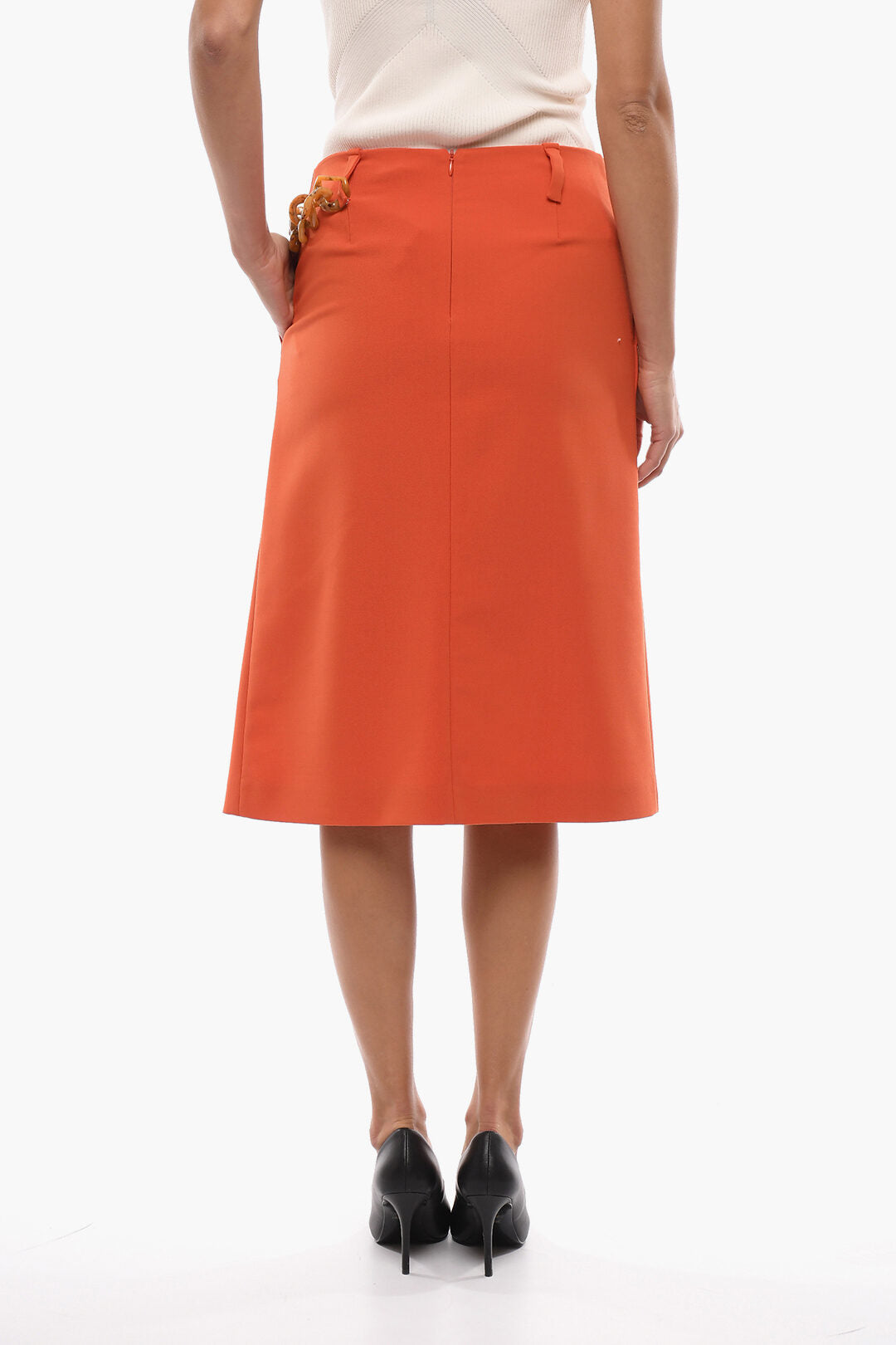 Stella McCartney 2950~Midi Skirt FALABELLA with Front Slit and Chain Detail, view 2