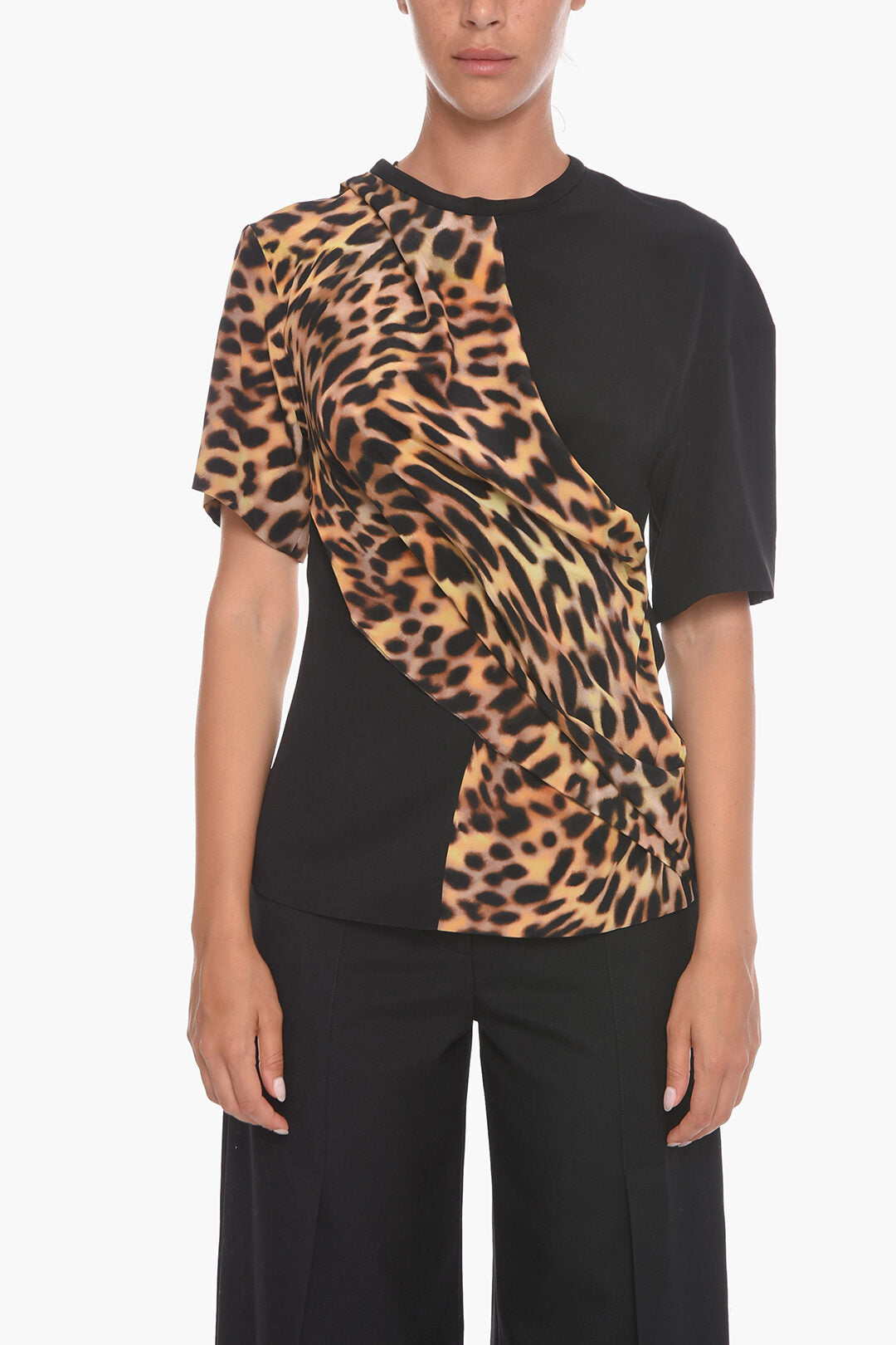 Stella McCartney 3000~Silk T-Shirt with Relaxed Fit and Animal Print