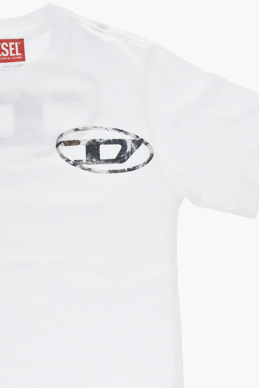 Diesel Kids 0405~MM6 Cotton Crew-Neck T-Shirt with Printed Logo, view 2