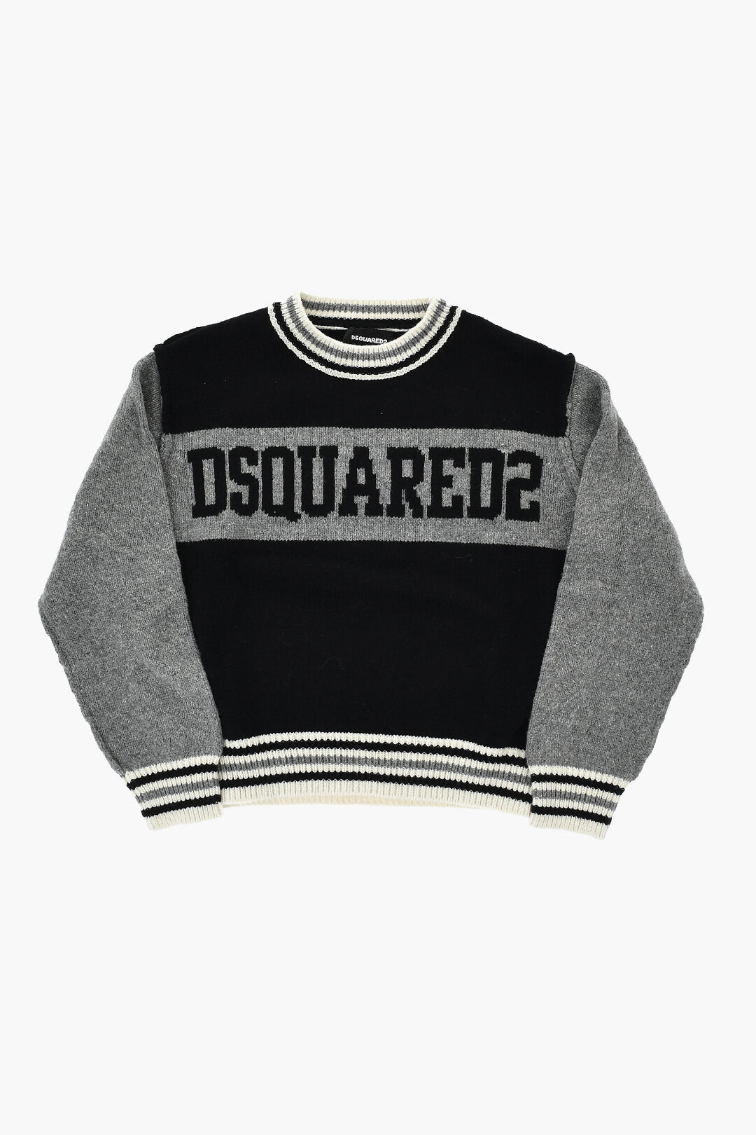 Dsquared2 Kids 1500~Mixed Cotton Crewneck Sweater with Jacquard Logo