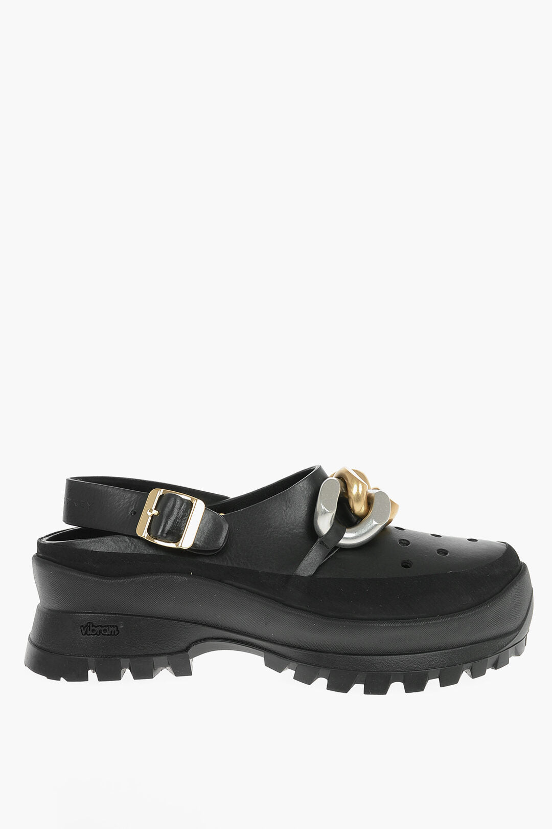 Stella McCartney 3500~Vegan Leather Clog Sandals TRACE FALABELLA With Gold Chain Detail