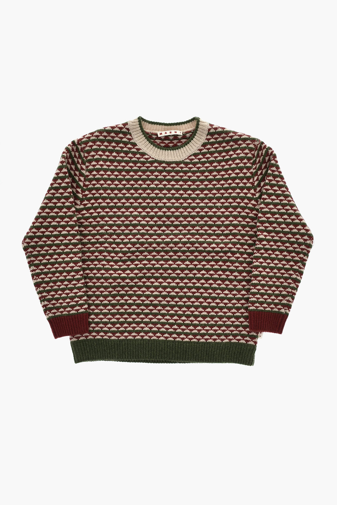 Marni Kids 3250~Mixed Wool Crewneck Sweater with Geometric Pattern