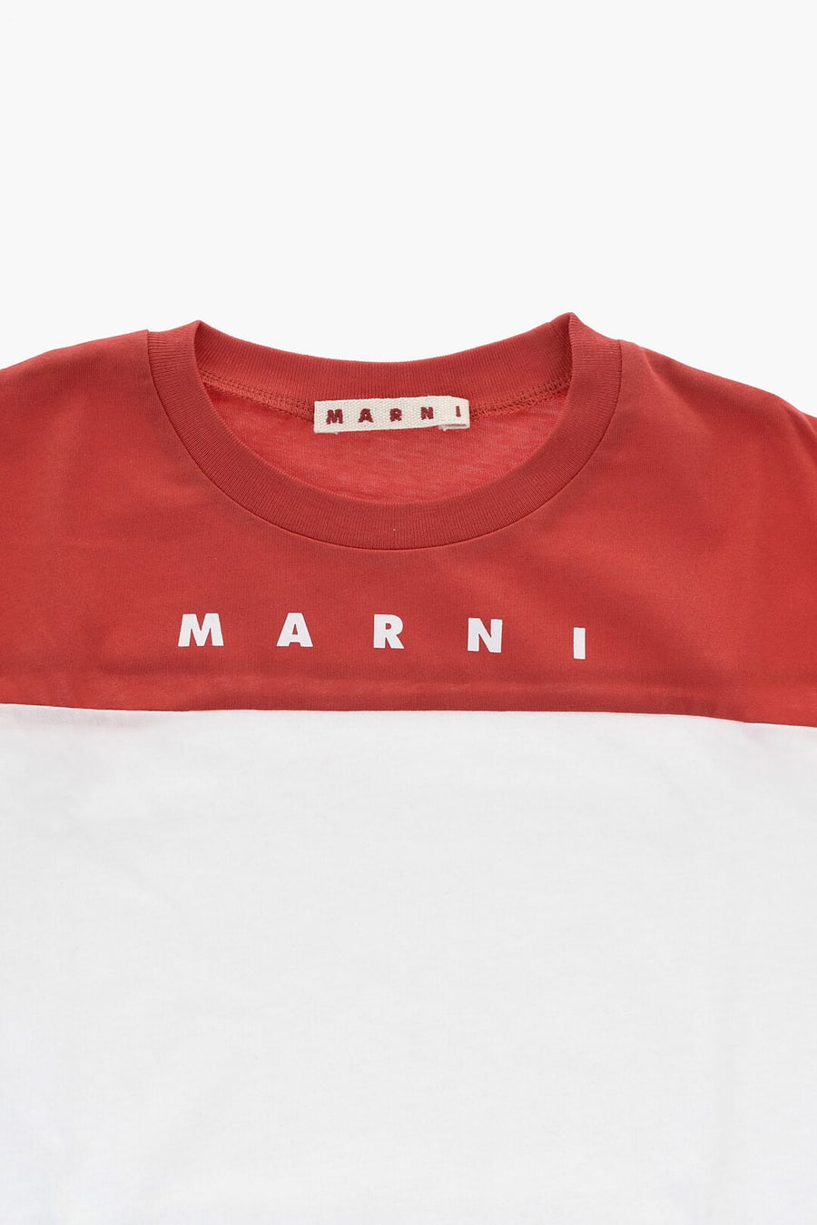 Marni Kids 0405~Bicolor Cotton Crewneck T-Shirt with Printed Logo, view 2
