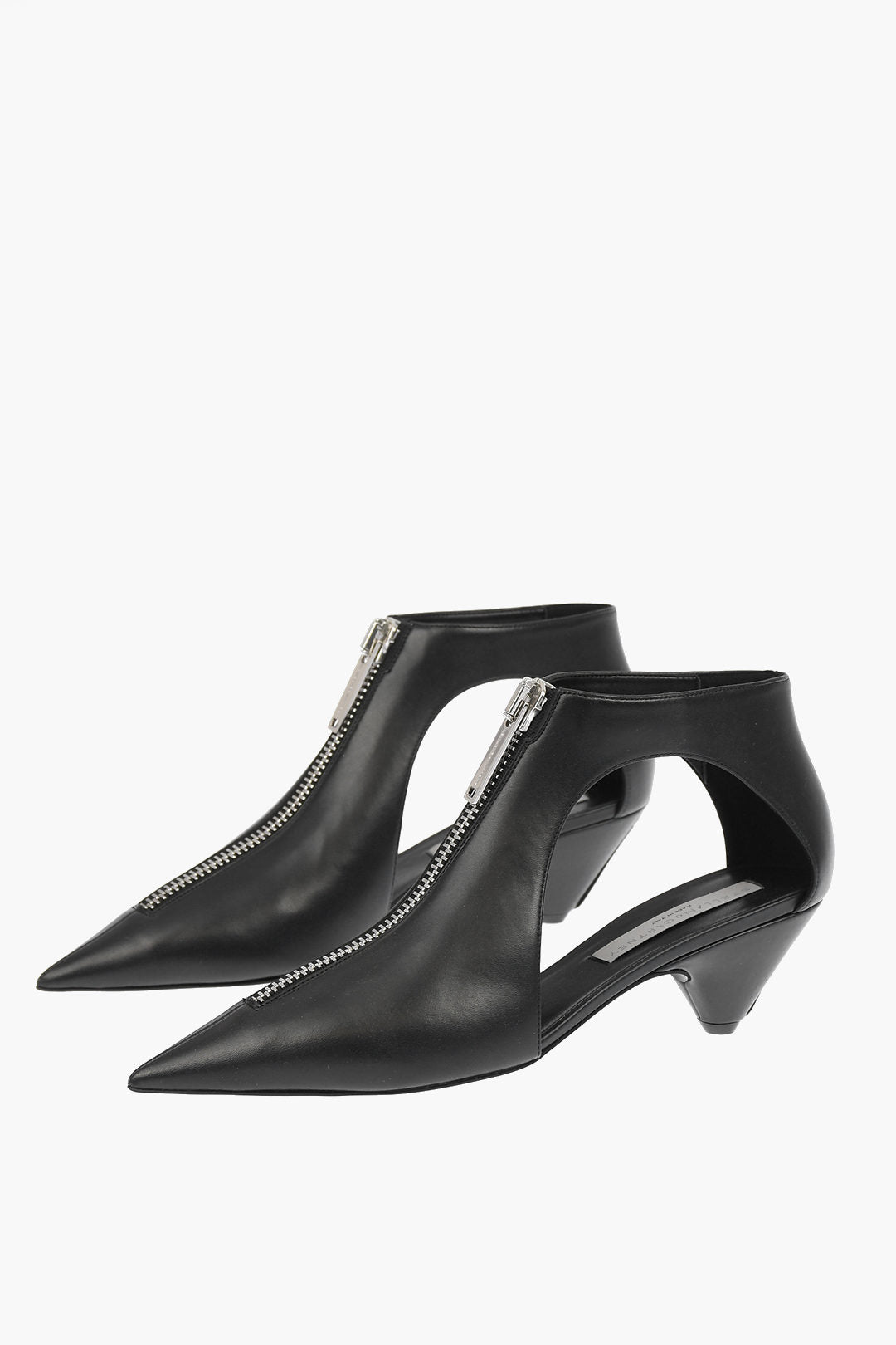 Stella McCartney 3500~Pointed Faux Leather Ankle Boots ZIPIT with 6.5 cm Cut-Out