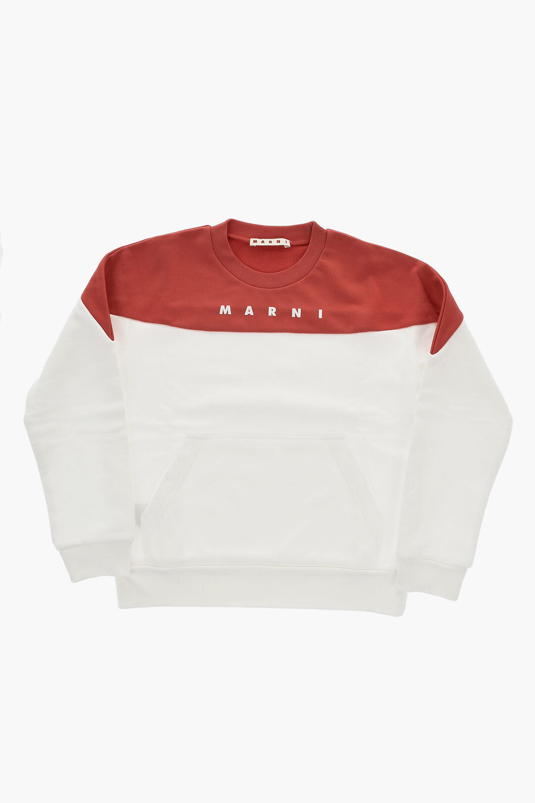 Marni Kids 0550~Bicolor Cotton Crewneck Sweatshirt with Printed Logo