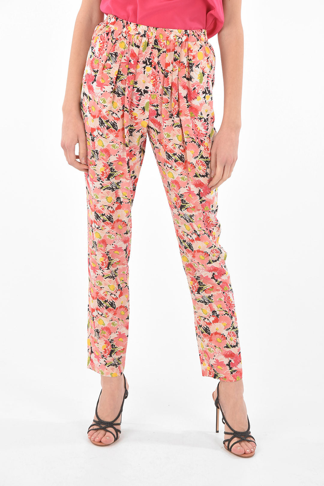 Stella McCartney 3050~Silk Pants with Elastic Waist and Floral Pattern