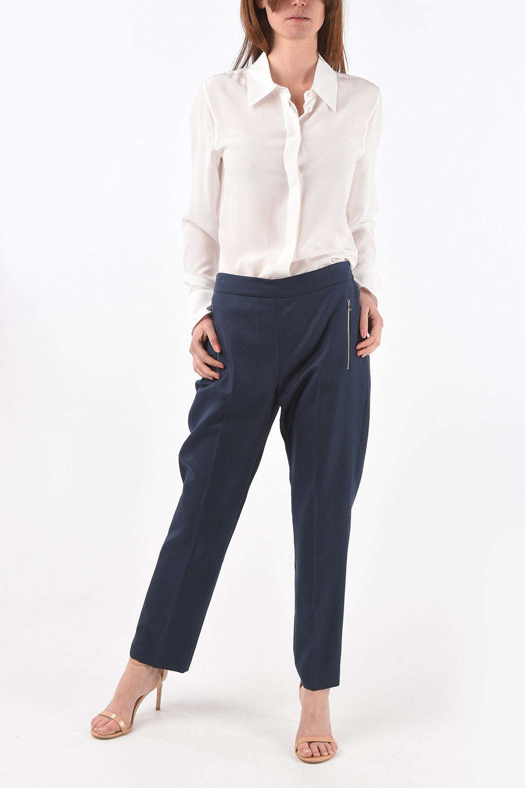 Stella McCartney 2405~Pinpoint Wool Trousers with Zip Pockets, view 2