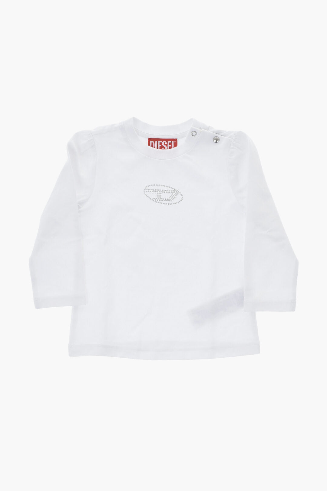 Diesel Kids 0405~Crew Neck Stretch Cotton T-Shirt With Lamé Logo