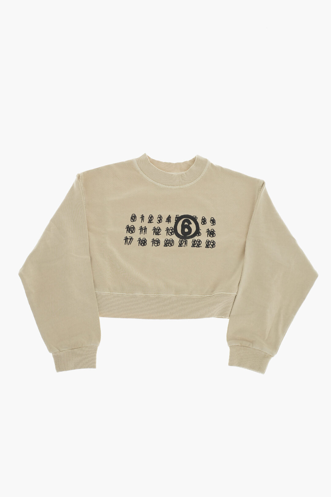 Maison Margiela Kids 2500~MM6 Cropped-Fit Crewneck Sweatshirt with Printed Logo