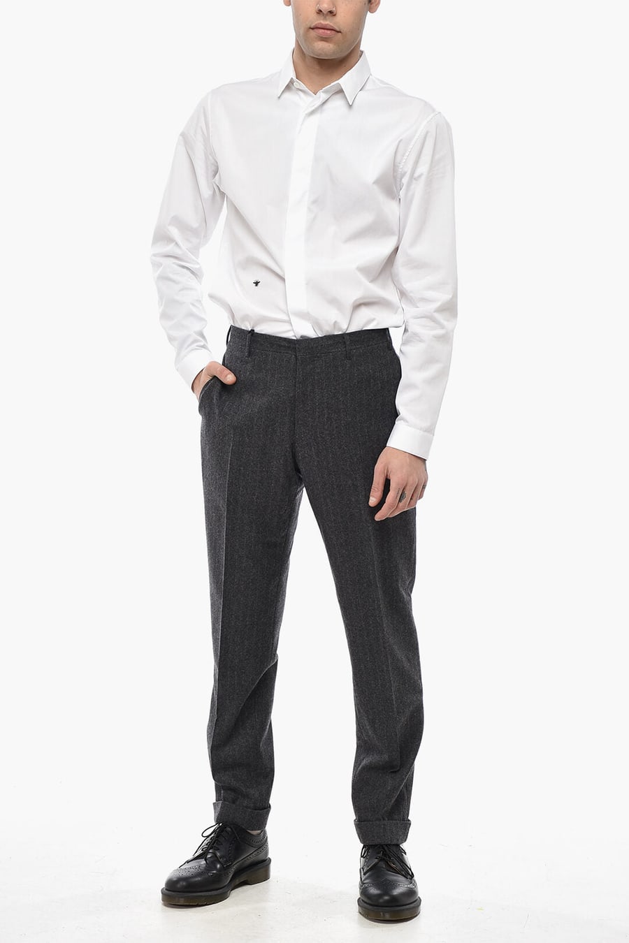 Corneliani 2470~CC COLLECTION Virgin Wool Regular Waist Trousers with Belt Loops, view 3