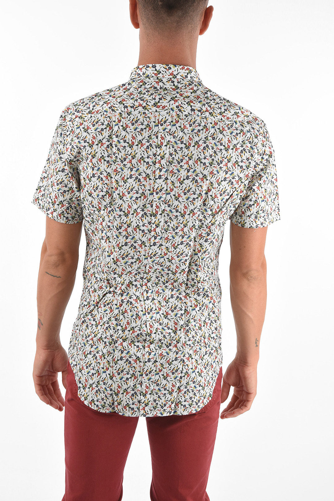 Corneliani 3250~CC COLLECTION Short-Sleeve Shirt with Button-Down Collar and Floral Print, view 2
