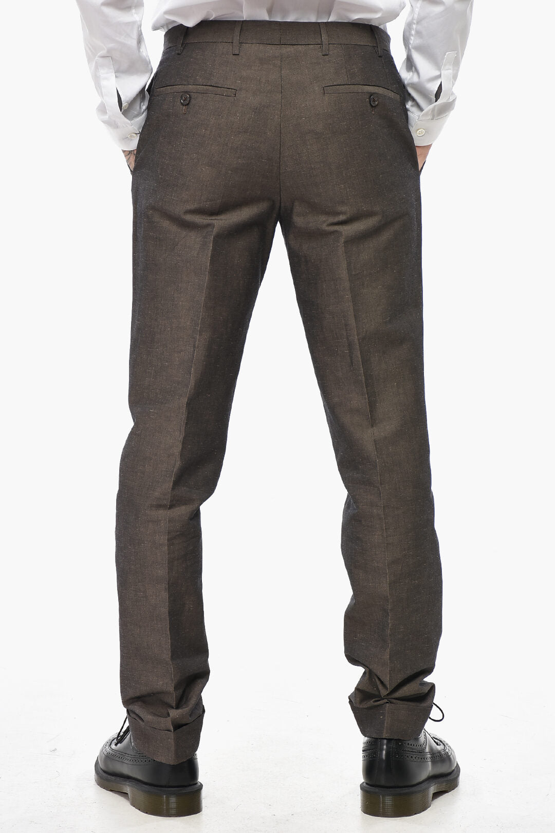 Corneliani 2405~Bouclé Cotton Trousers with Hidden Button Closure, view 2