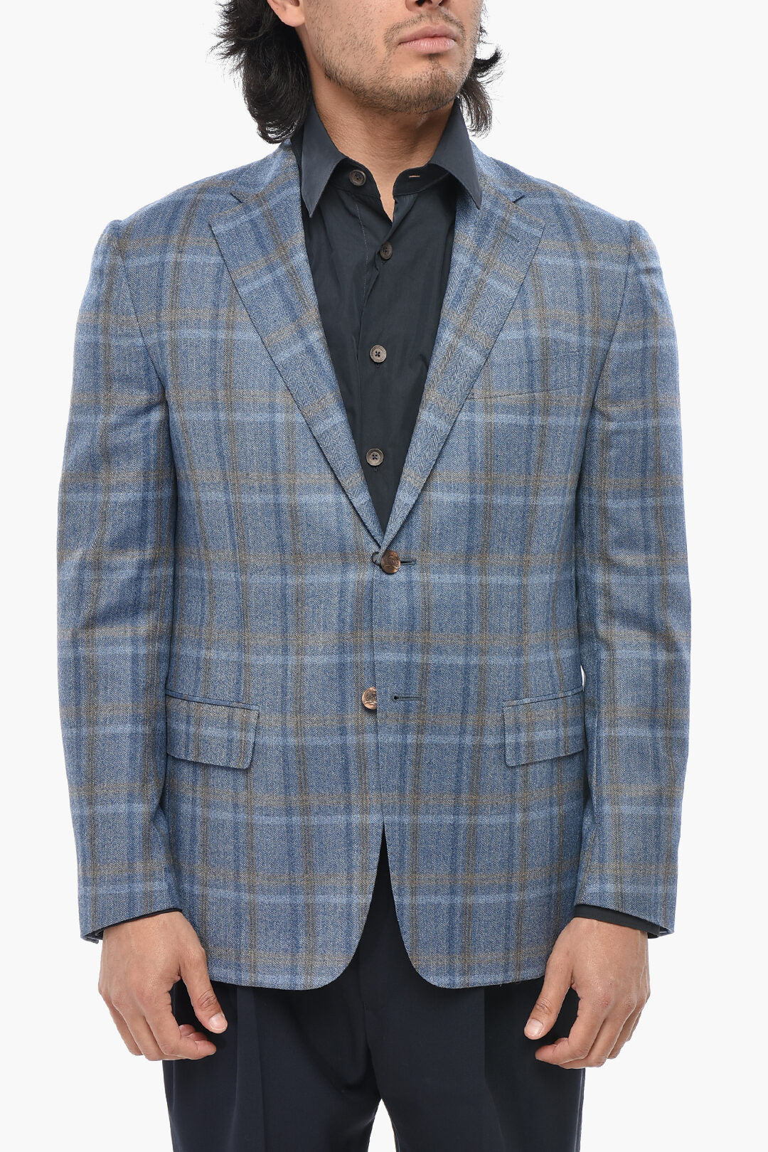 Corneliani 2405~Two-Button Virgin Wool Blazer with Tartan Pattern