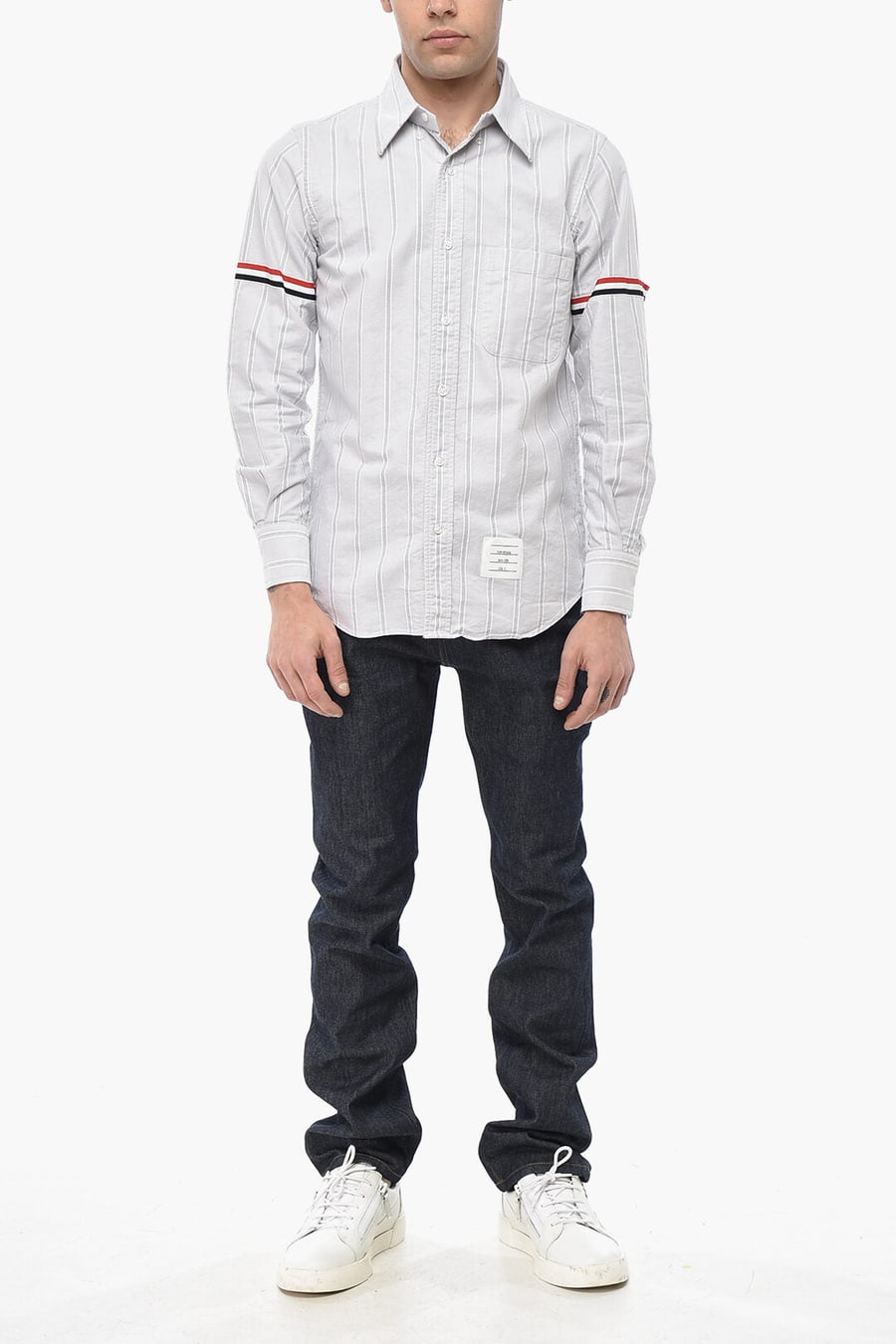Thom Browne 2470~Striped Shirt With Pocket And Button-Down Collar, view 4