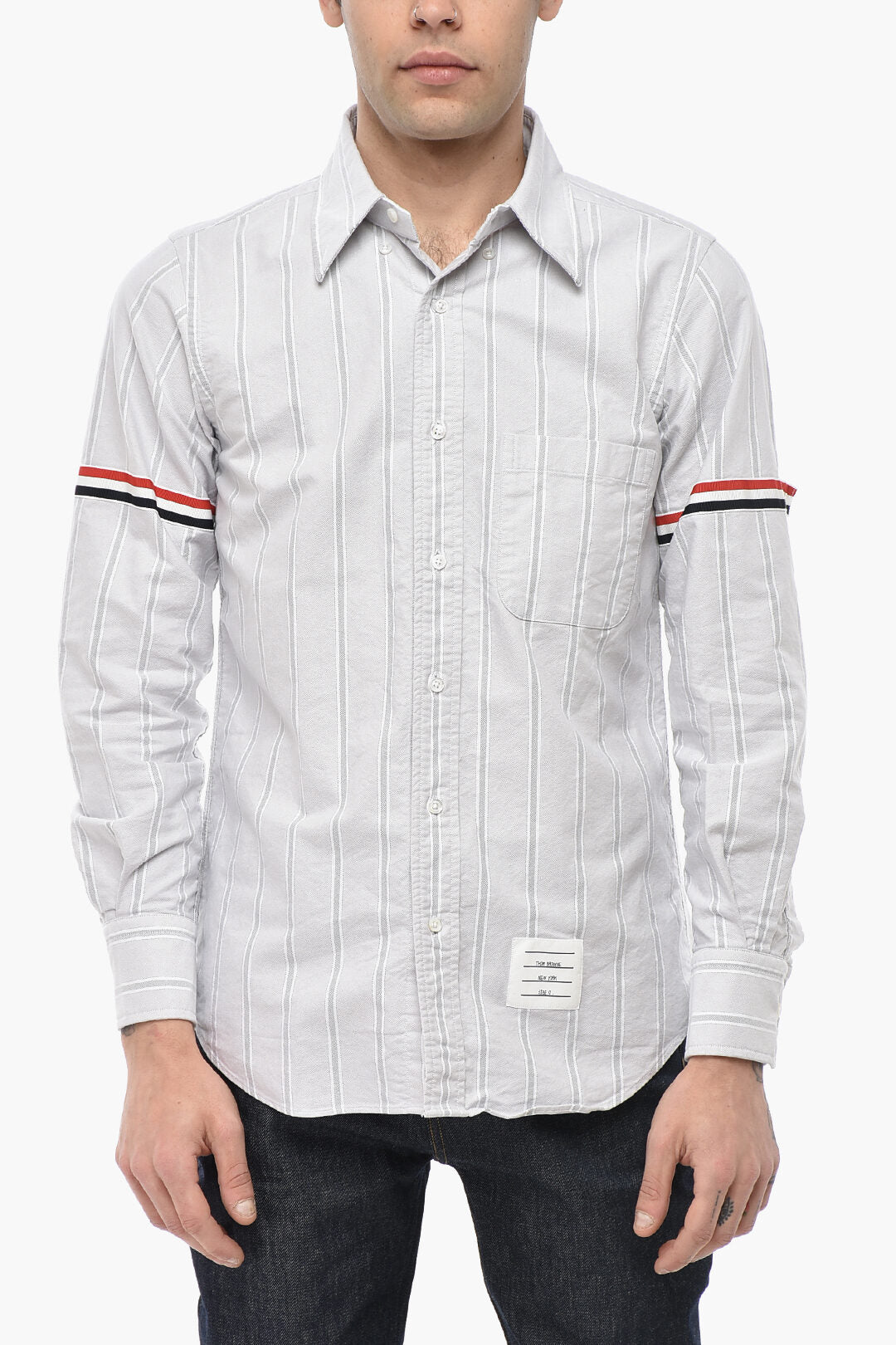 Thom Browne 2470~Striped Shirt With Pocket And Button-Down Collar