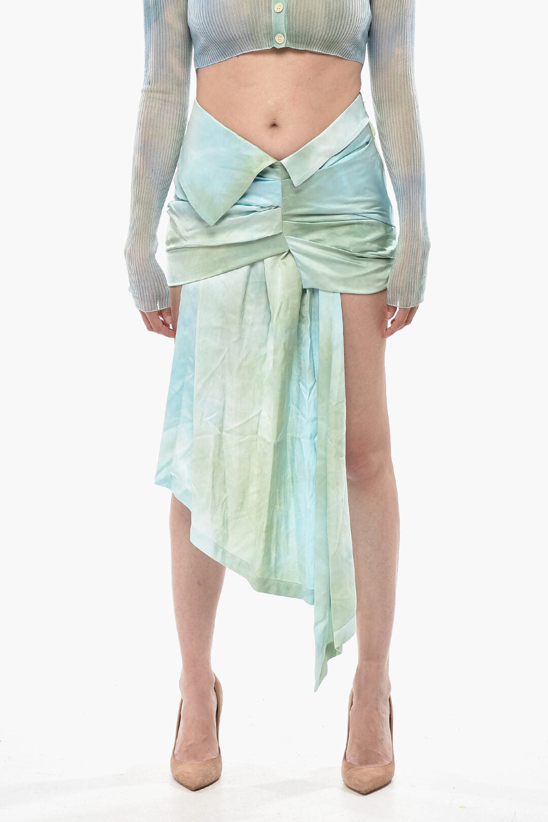 Off-White 2750~SEASONAL Satin Mini Skirt BOW TIE with Side Drape