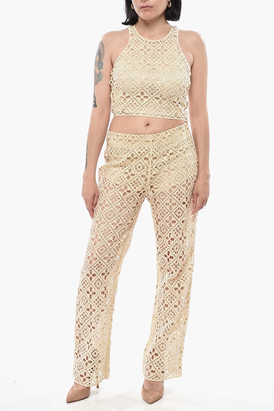 Off-White 2500~Crochet Crop Top with Lining, view 4