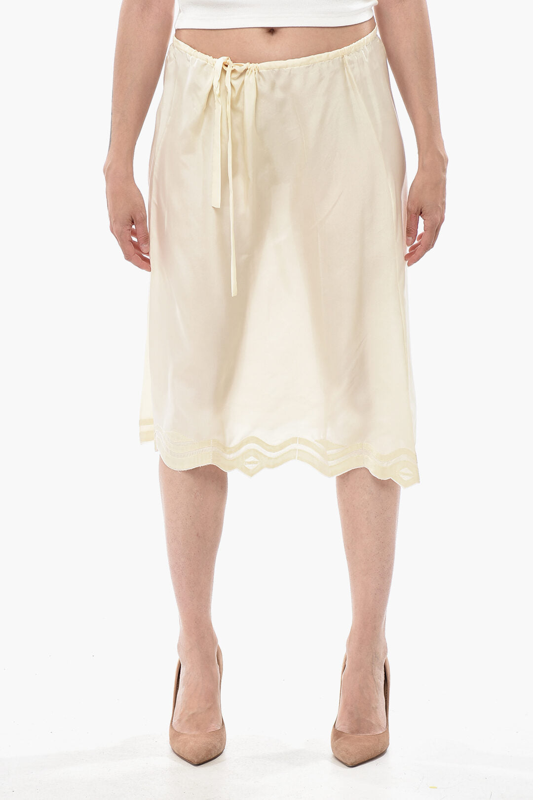 Prada 2405~Silk Trapeze Skirt with Embroidered Trim