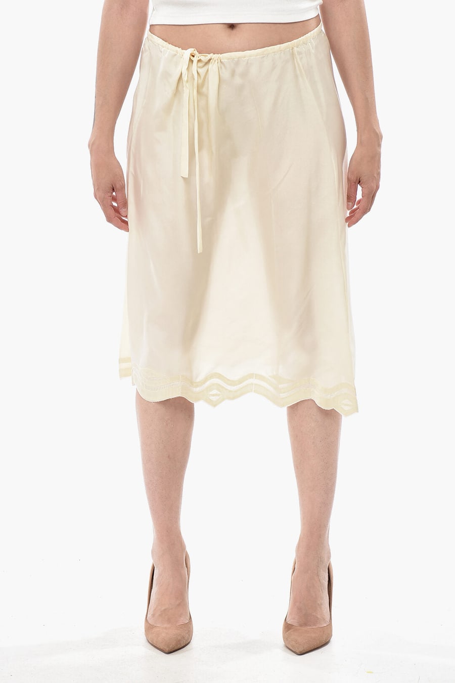 Prada 2405~Silk Trapeze Skirt with Embroidered Trim