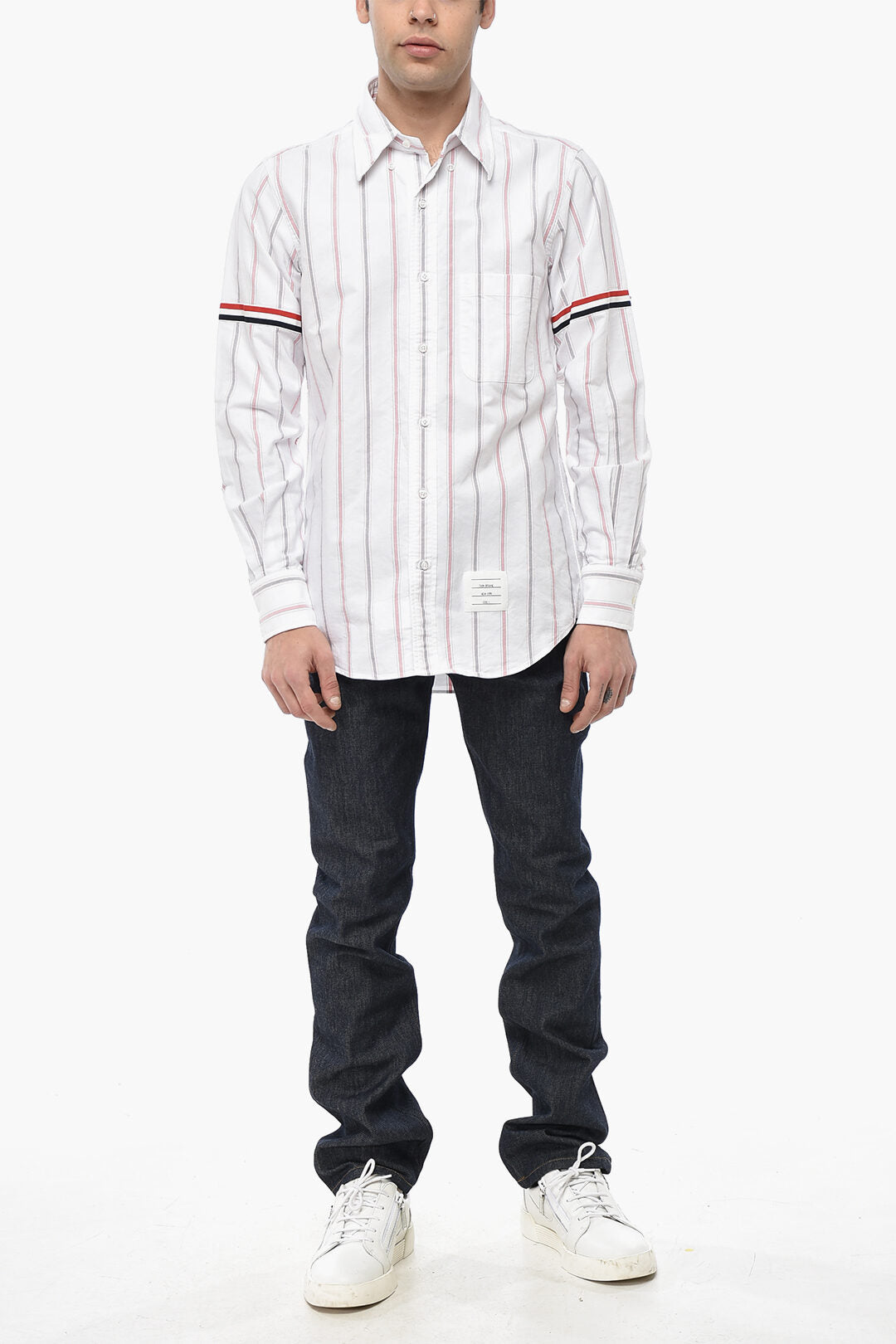 Thom Browne 2405~Striped Shirt With Pocket And Button-Down Collar