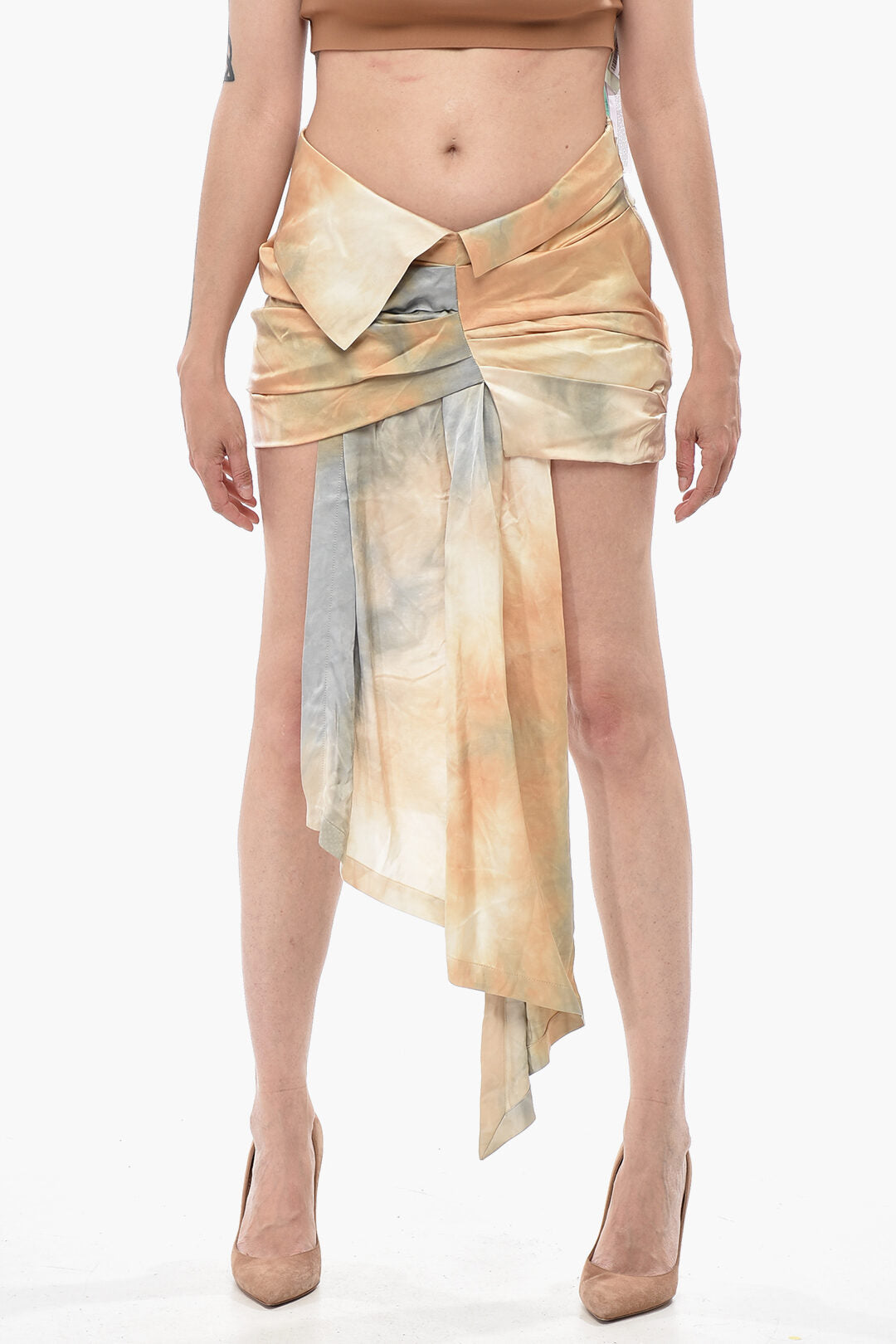 Off-White 2500~SEASONAL BOW TIE Satin Miniskirt with Side Drape