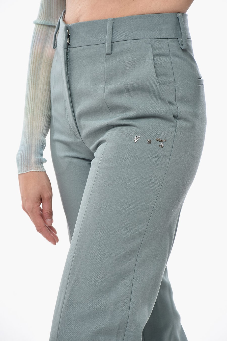 Off-White 2850~Wool-Blend Palazzo Pants With Ankle Split, view 3