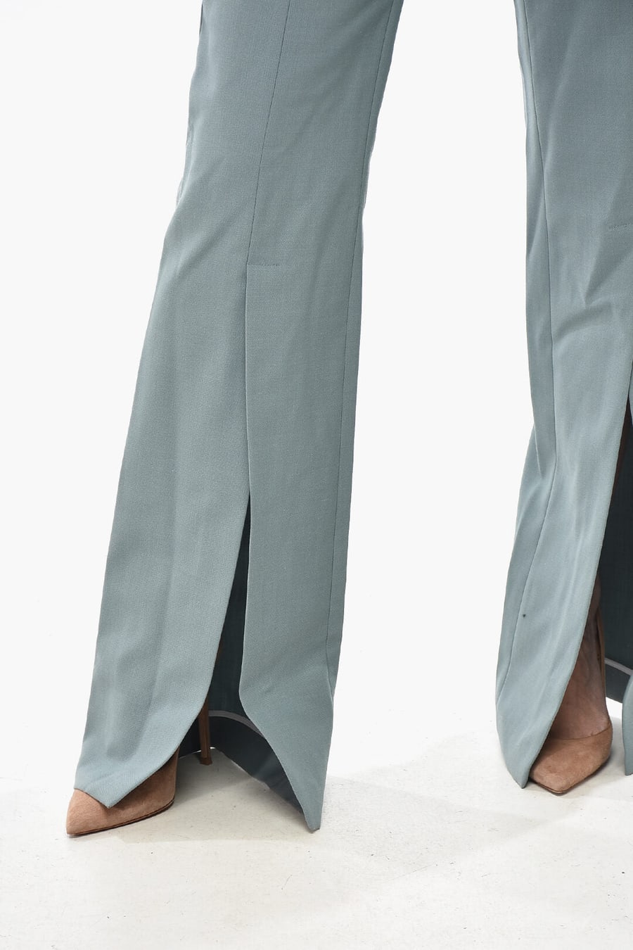 Off-White 2850~Wool-Blend Palazzo Pants With Ankle Split, view 4