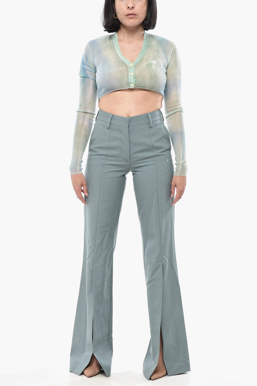 Off-White 2850~Wool-Blend Palazzo Pants With Ankle Split, view 5