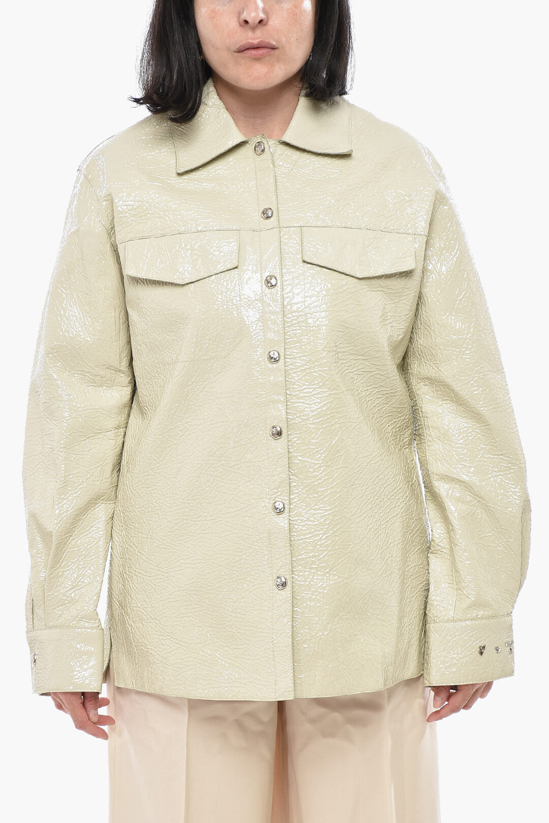 Off-White 2500~LEATHER Crinkled Patent Boxy-Fit Overshirt