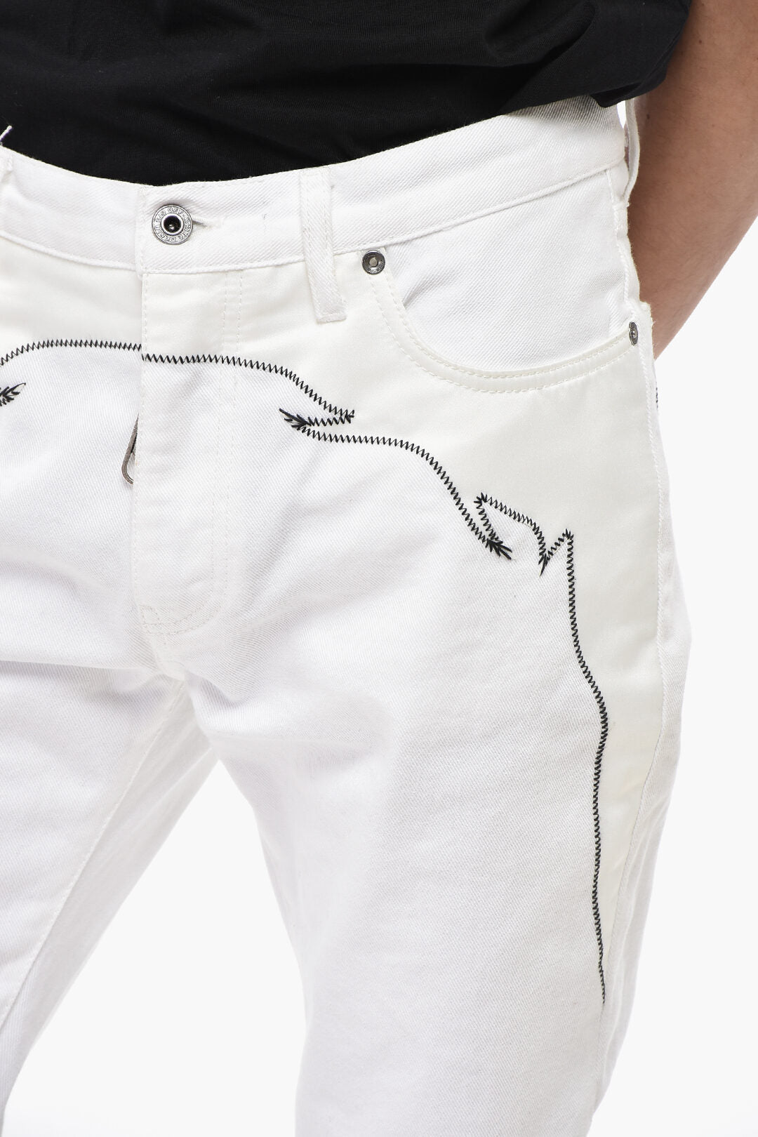 Off-White 2405~5-Pocket Trousers DIAG STITCH with Embroidery and Satin Inserts