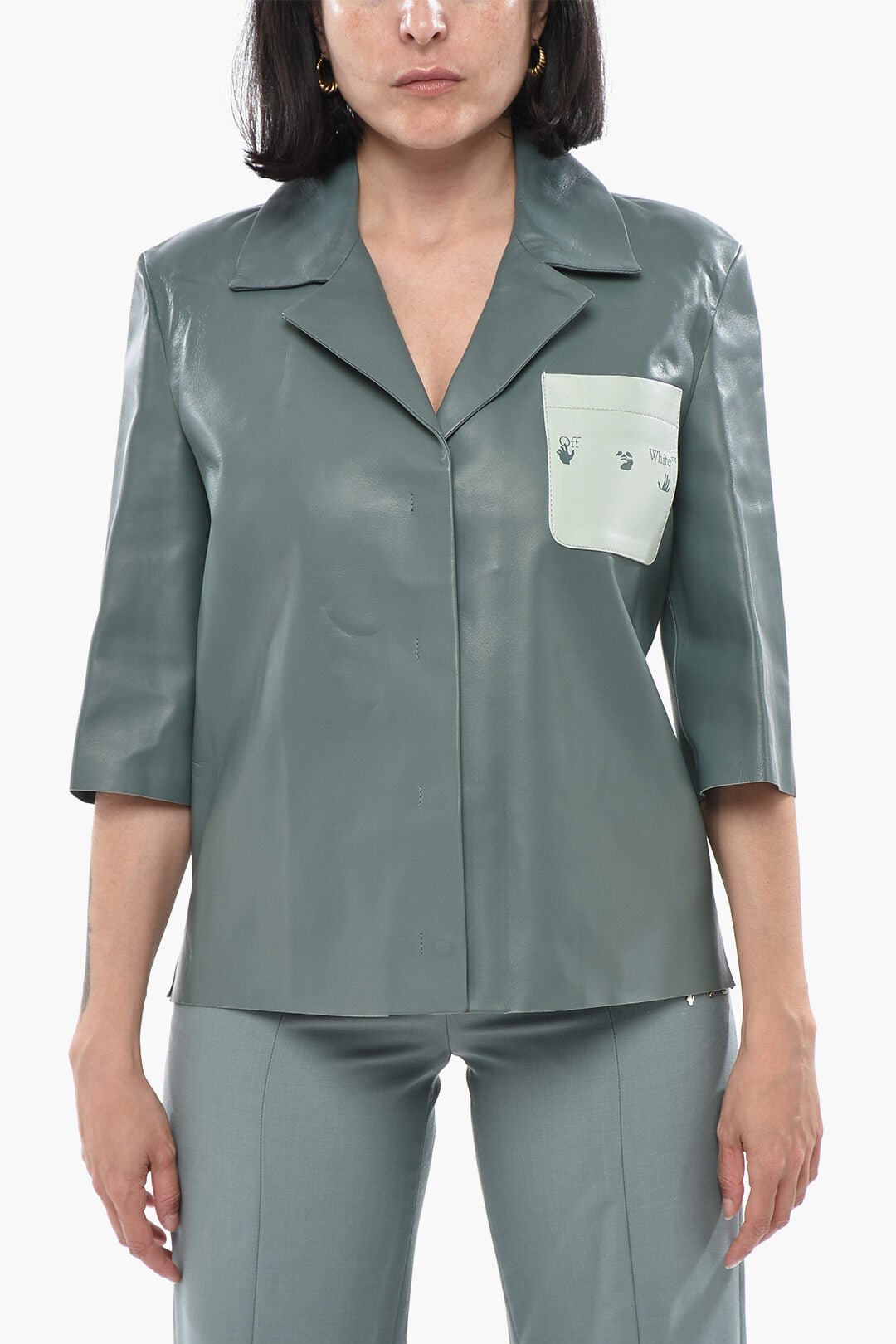 Off-White 2750~LEATHER Bowling Leather Shirt With Contrast Pocket