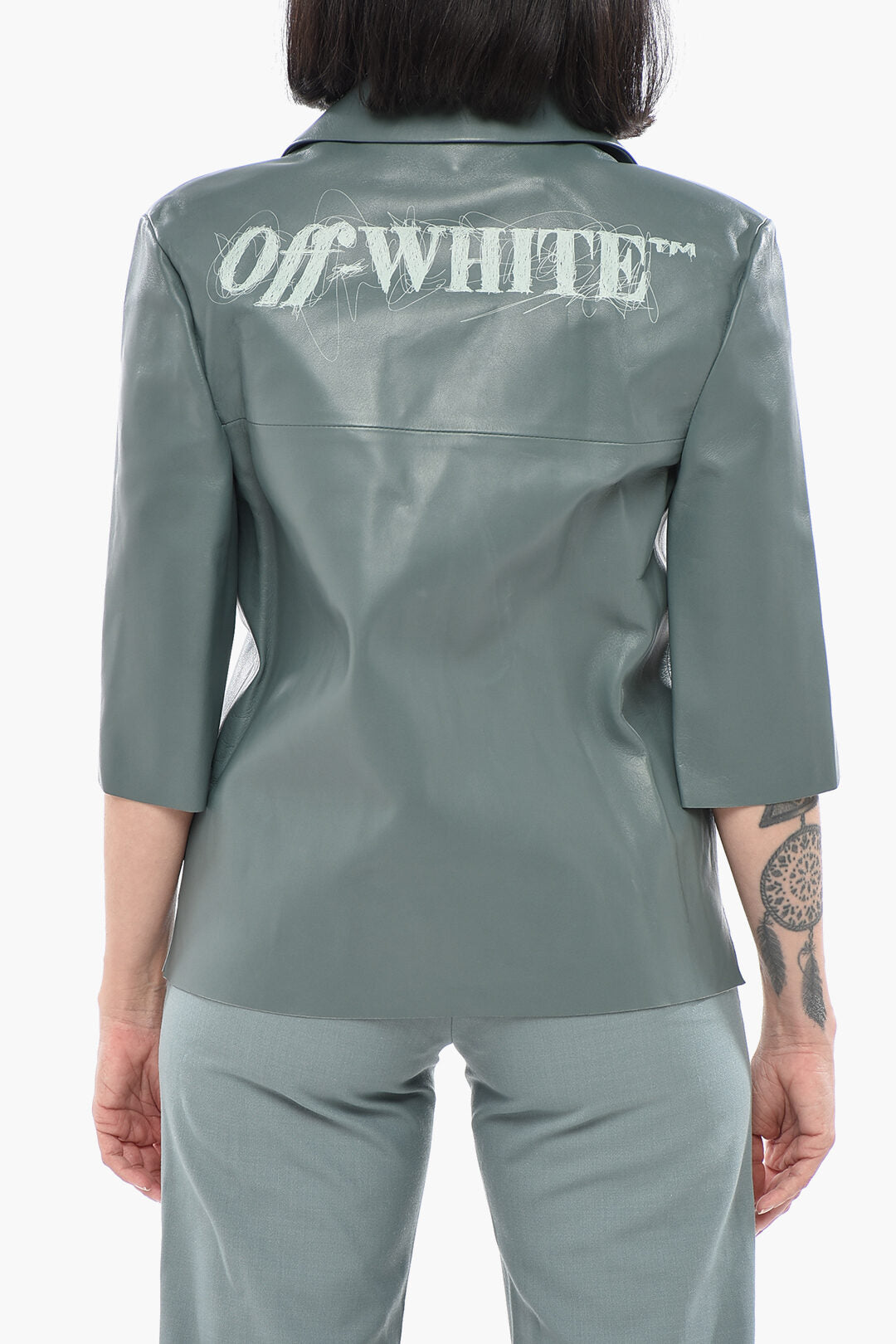 Off-White 2750~LEATHER Bowling Leather Shirt With Contrast Pocket, view 2