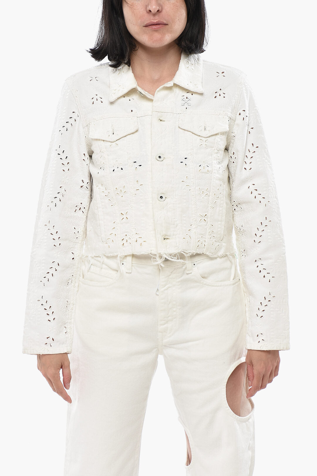 Off-White 2405~DENIM Jean Eyelet Cropped Jacket