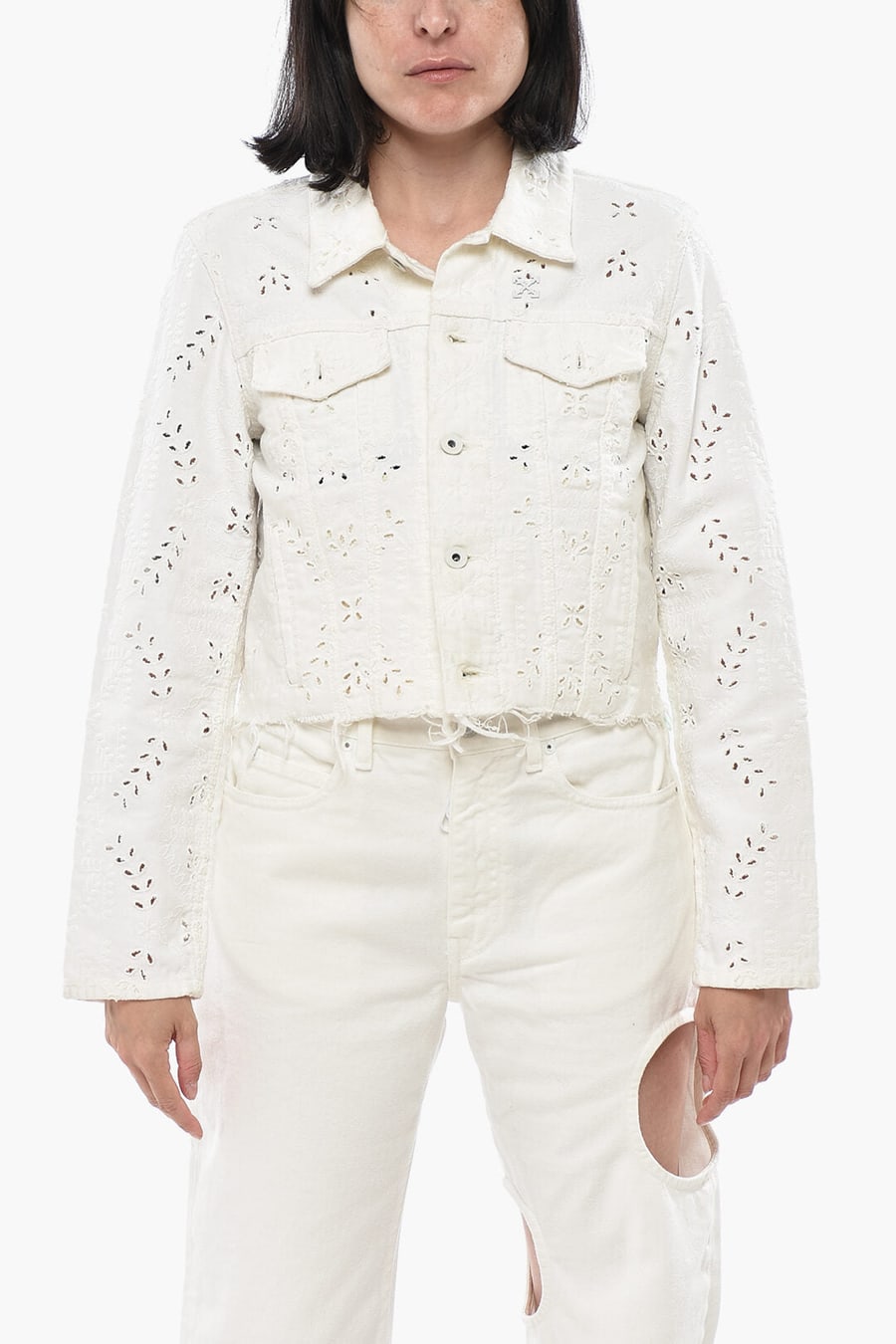 Off-White 2405~DENIM Jean Eyelet Cropped Jacket