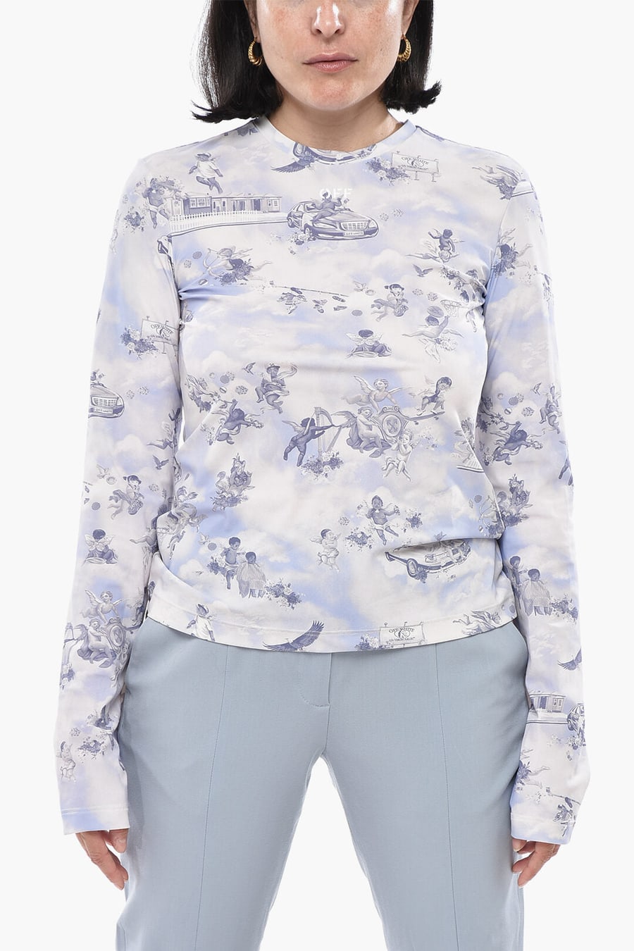 Off-White 2750~Crew-Neck Top OFF FRESCO in Patterned Stretch Fabric