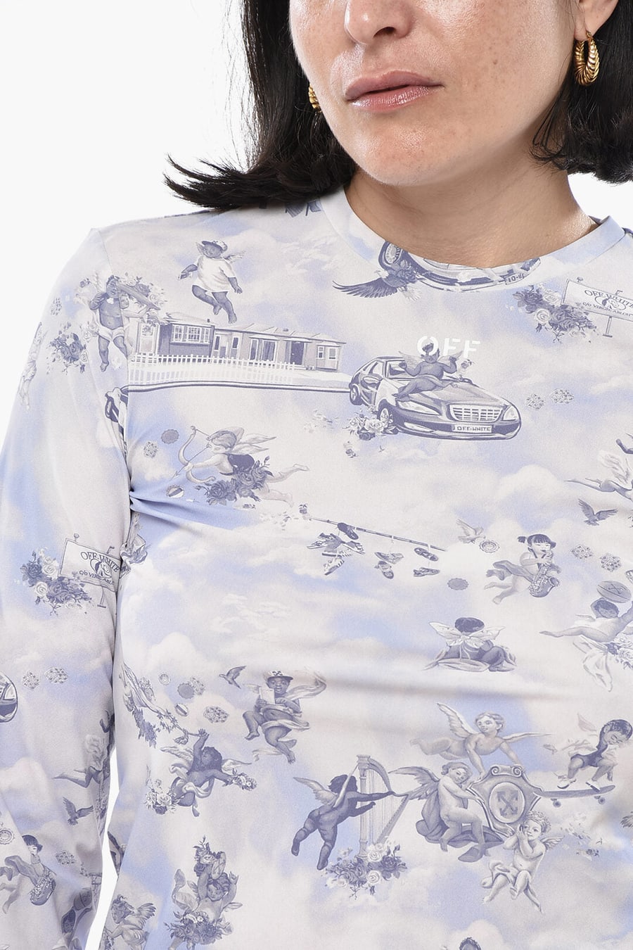 Off-White 2750~Crew-Neck Top OFF FRESCO in Patterned Stretch Fabric, view 2
