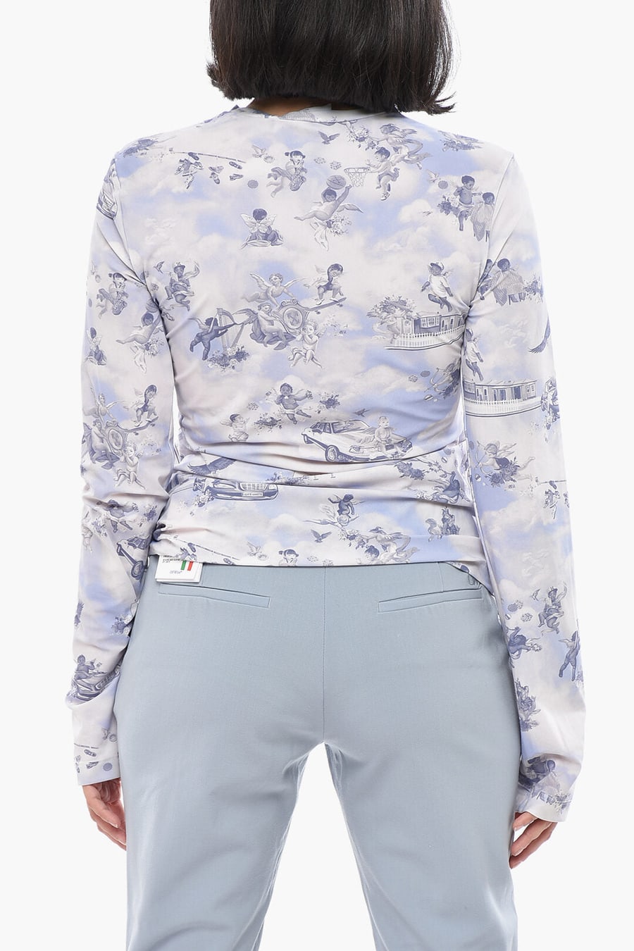 Off-White 2750~Crew-Neck Top OFF FRESCO in Patterned Stretch Fabric, view 3