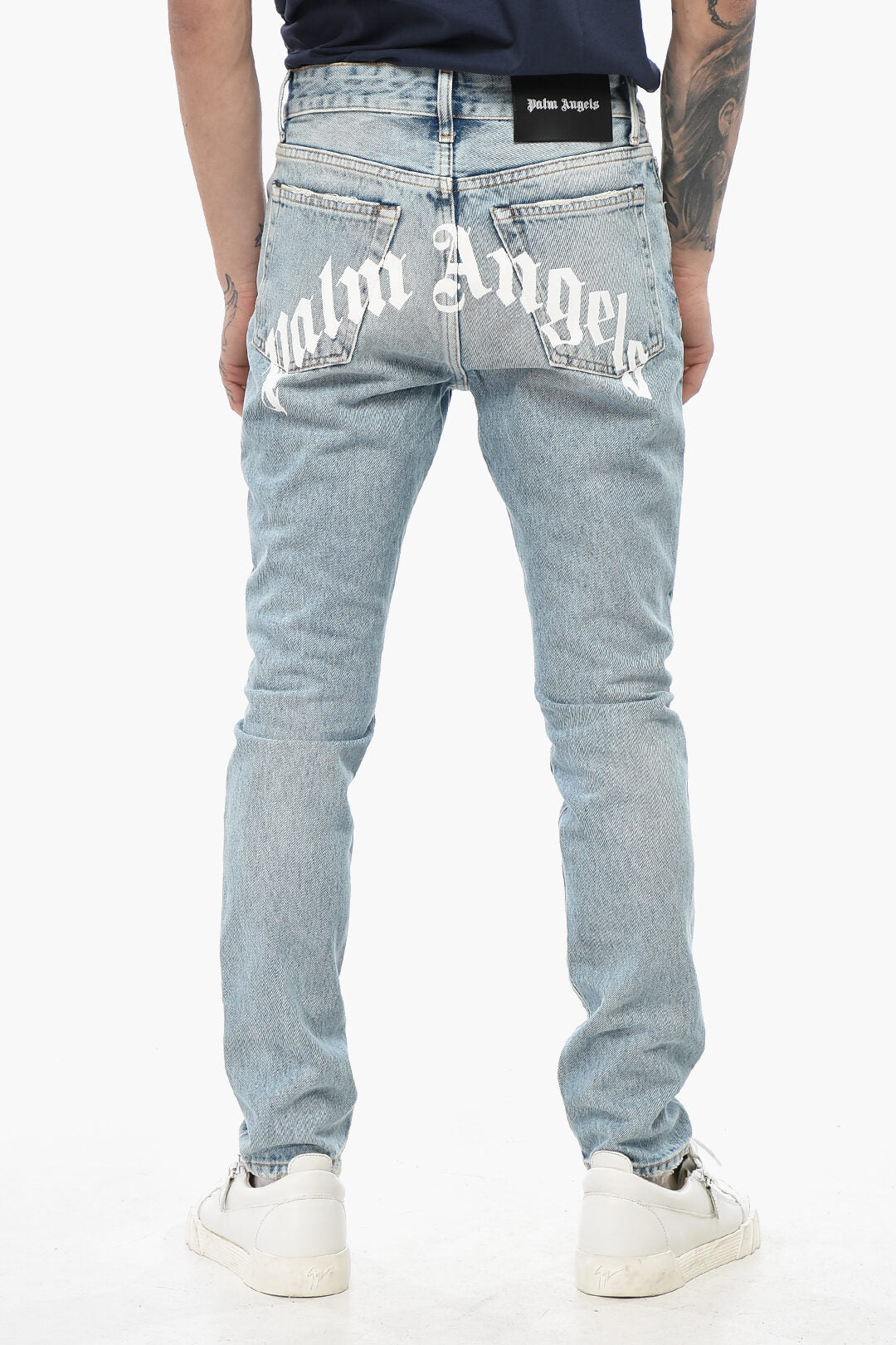 Palm Angels 2750~Light-Wash Denim Skinny-Fit Jeans CURVED LOGO 15cm