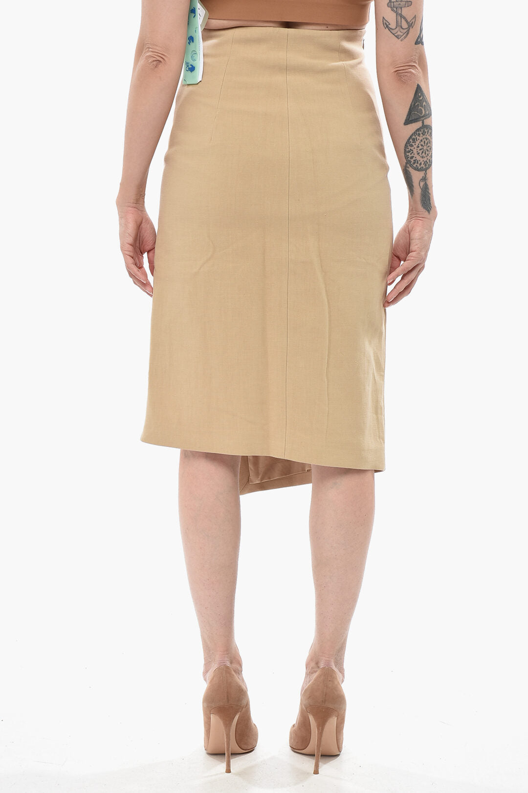 Off-White 2500~Mixed Linen Midi Skirt With Side Zip, view 2