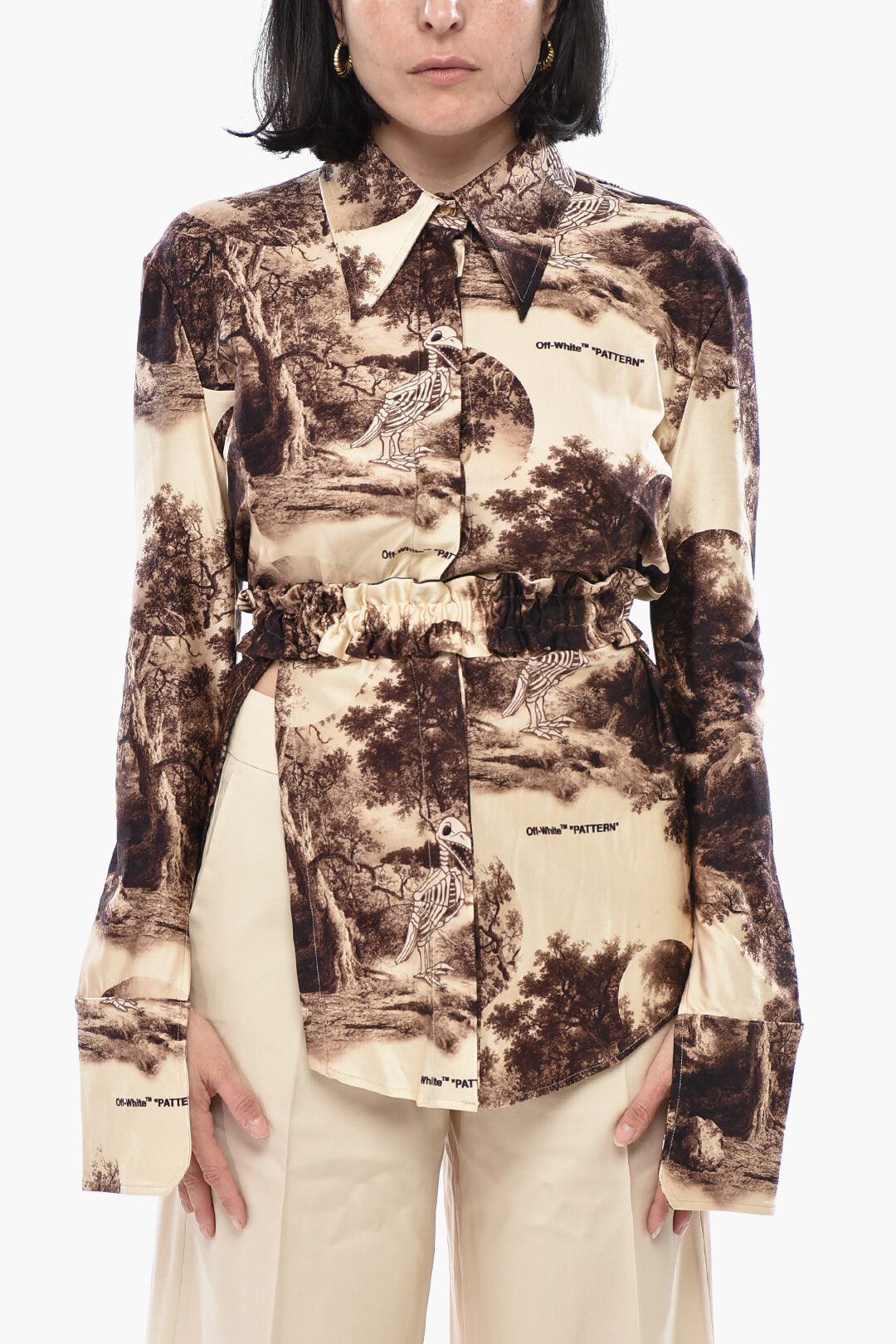 Off-White 2500~Shirt CURTAIN Patterned Stretch Fabric