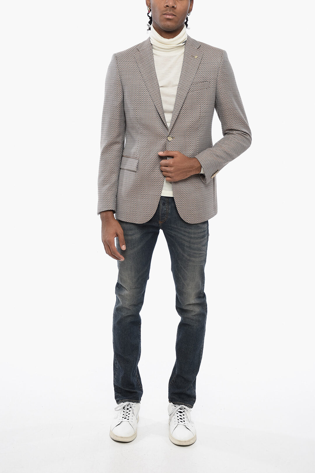 Corneliani 3250~CC COLLECTION Virgin Wool Blazer with Geometric Pattern