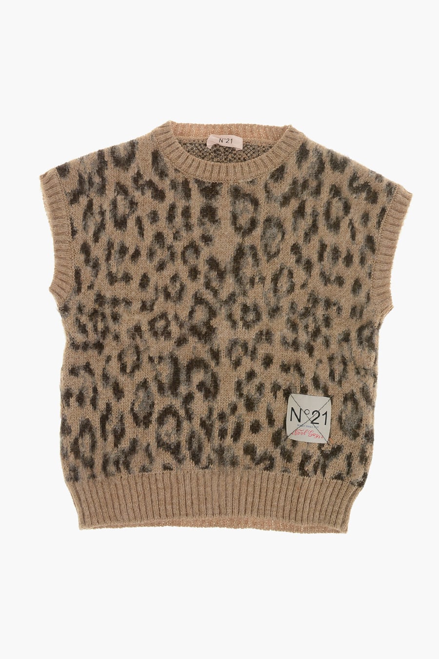 N.21 Kids 0405~Wool-Blend Crewneck Sweater With Animalier Print