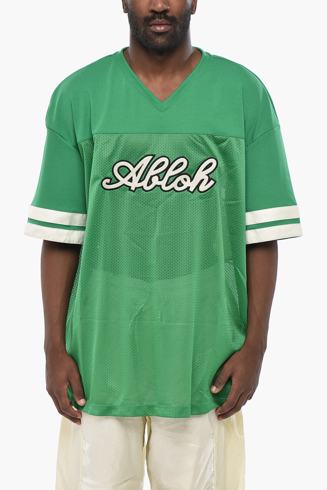 Off-White 2850~Technical Fabric T-Shirt FOOTBALL With V-Neck