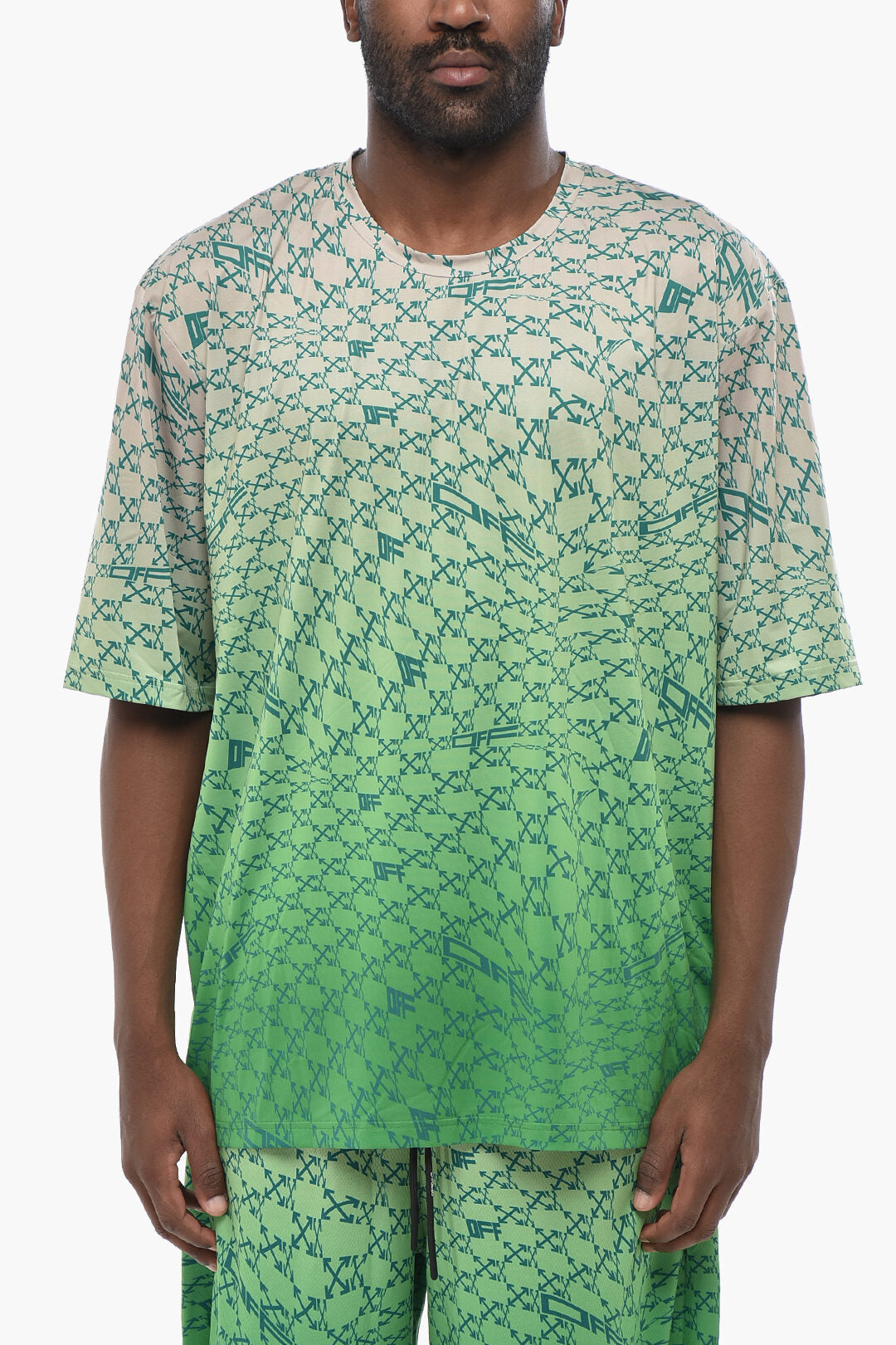 Off-White 2850~SPORTSWEAR Technical Fabric T-Shirt with Degradé Monogram Pattern