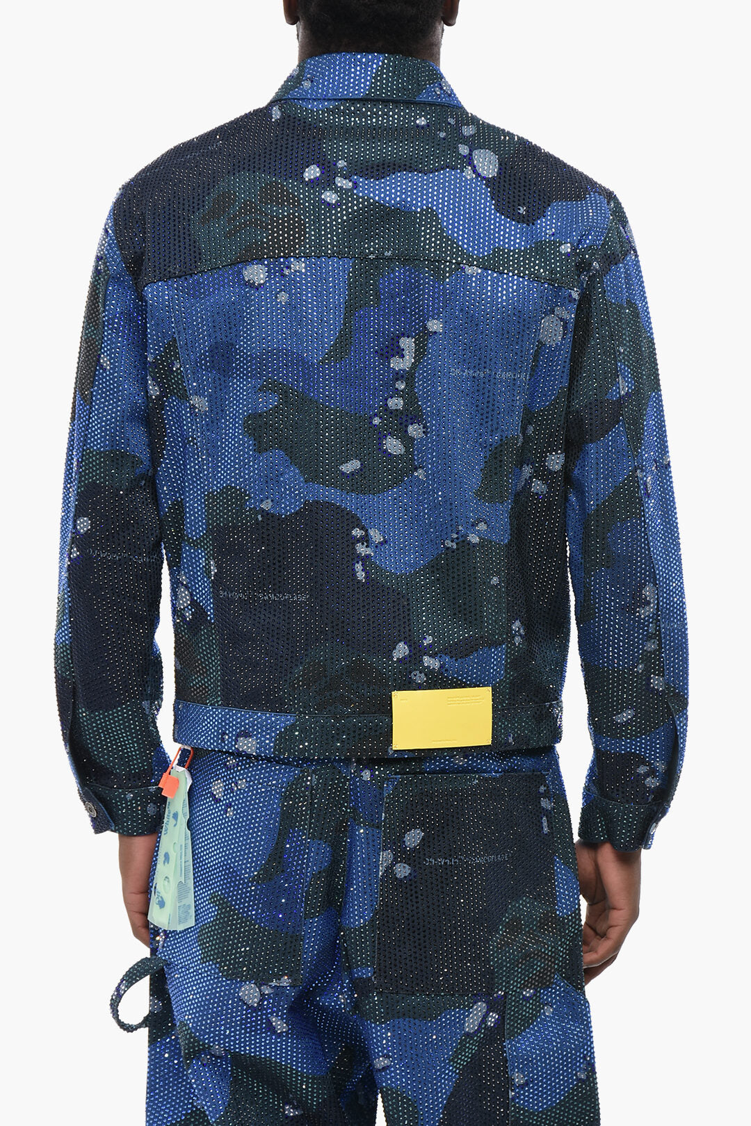 Off-White 2405~EVENING Denim Jacket with Camouflage Pattern and All-Over Crystals, view 2